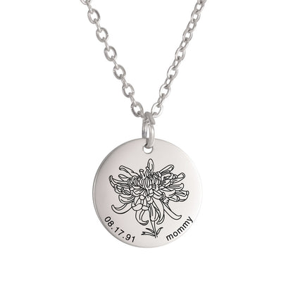 Personalized Engraved Floral Necklace