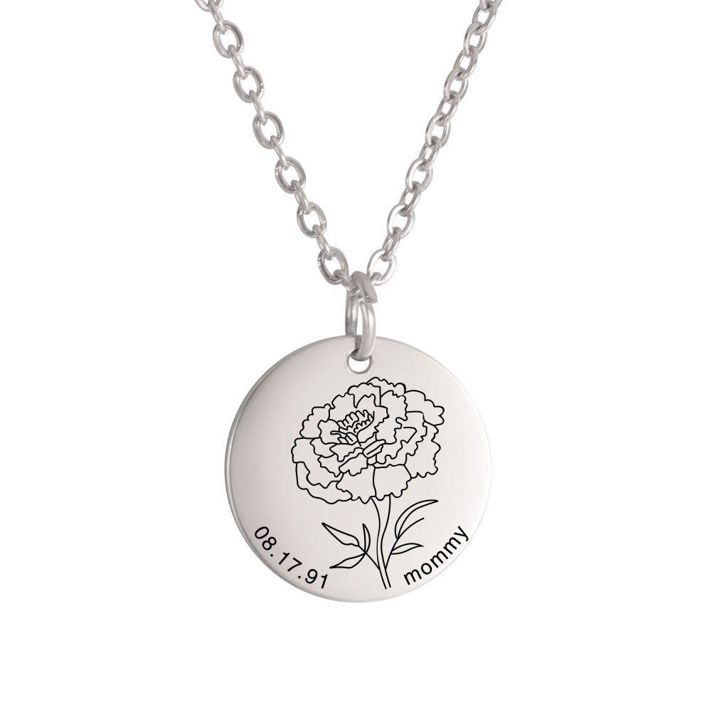 Personalized Engraved Floral Necklace