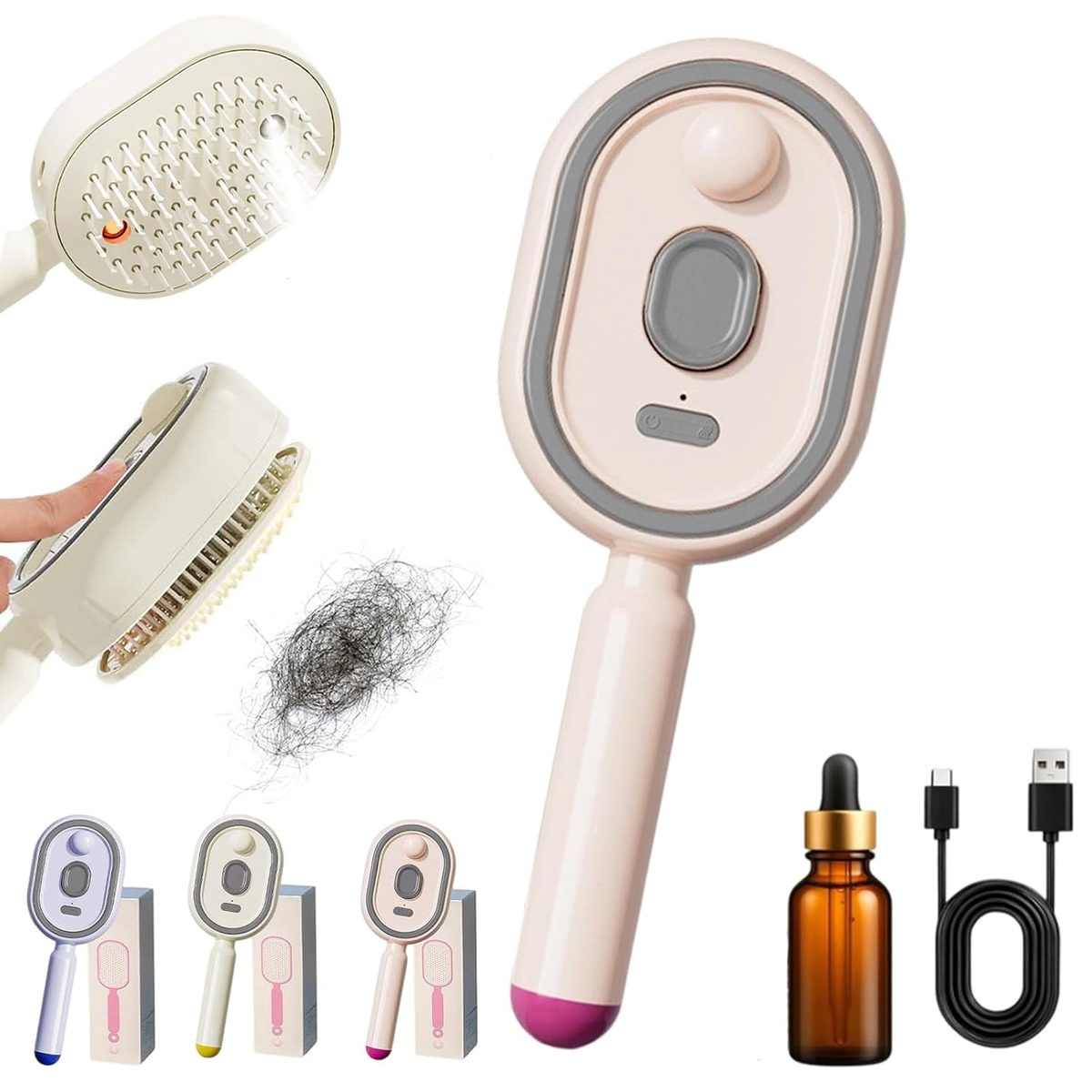 Electric Spray & Massage Hair Brush, 2026 Electric Steaming Massage Hair Care Brush, Rechargeable Detangling Electric Steam Brushs for Hair for Reduce Frizz, Nourishes Hairs, Anti-Static (Pink)