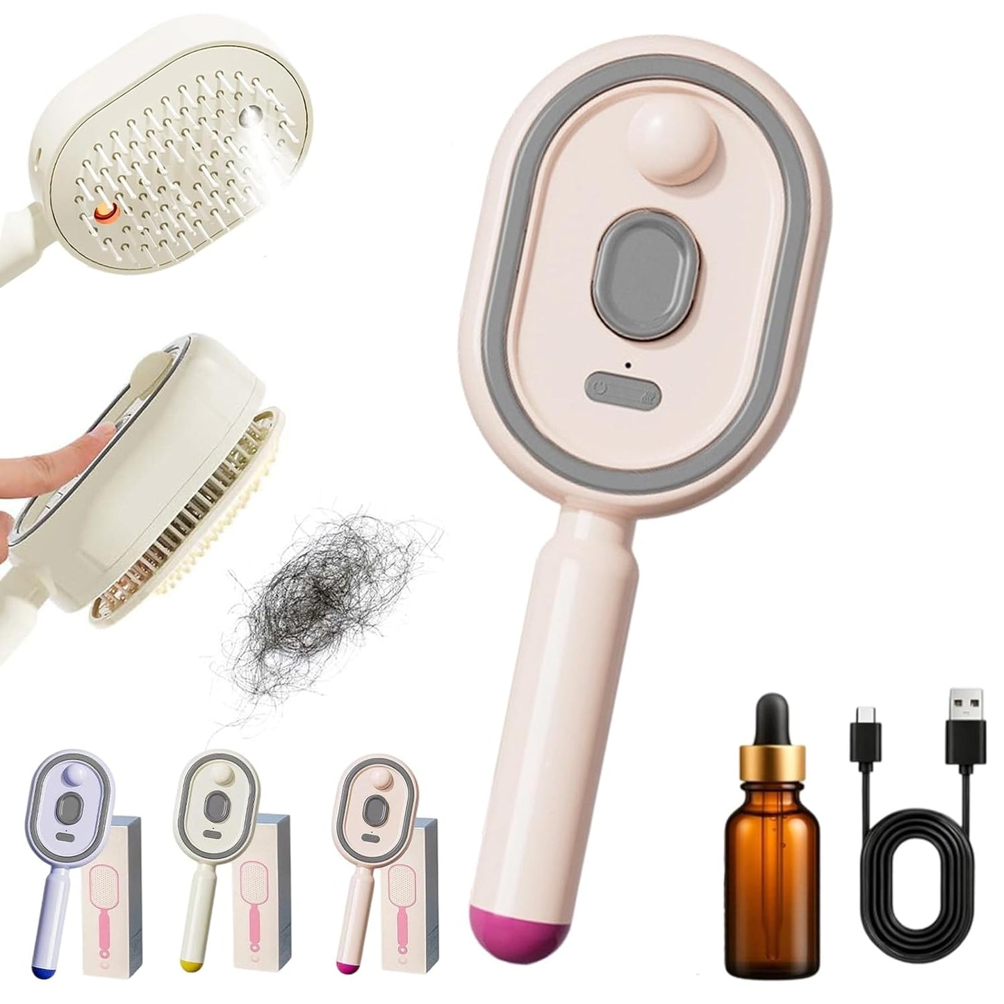 Electric Spray & Massage Hair Brush, 2026 Electric Steaming Massage Hair Care Brush, Rechargeable Detangling Electric Steam Brushs for Hair for Reduce Frizz, Nourishes Hairs, Anti-Static (Pink)