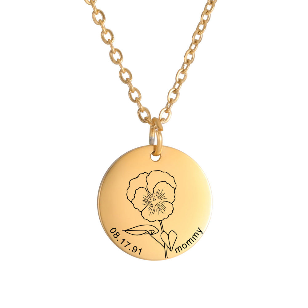 Personalized Engraved Floral Necklace