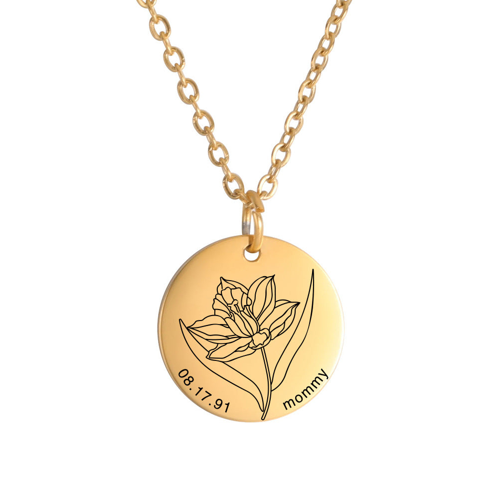 Personalized Engraved Floral Necklace