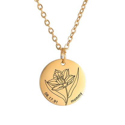 Personalized Engraved Floral Necklace