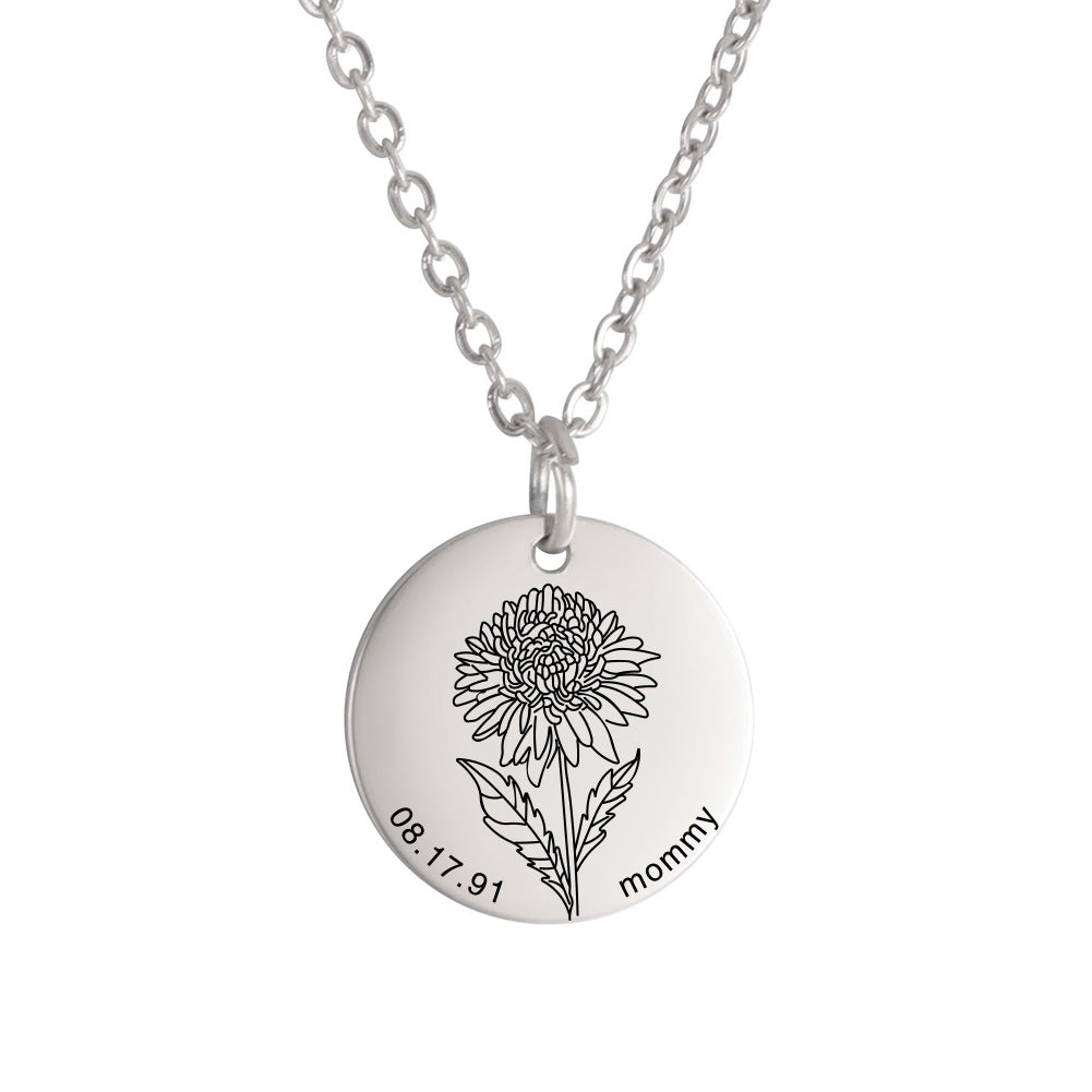 Personalized Engraved Floral Necklace