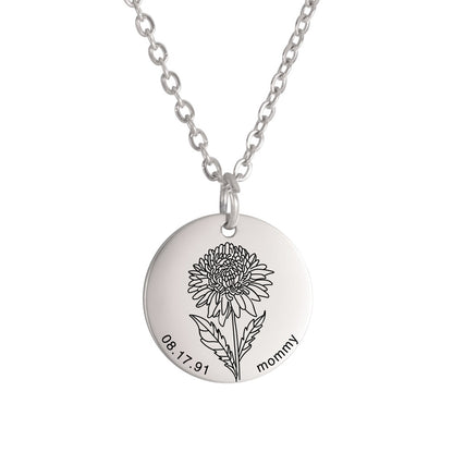 Personalized Engraved Floral Necklace