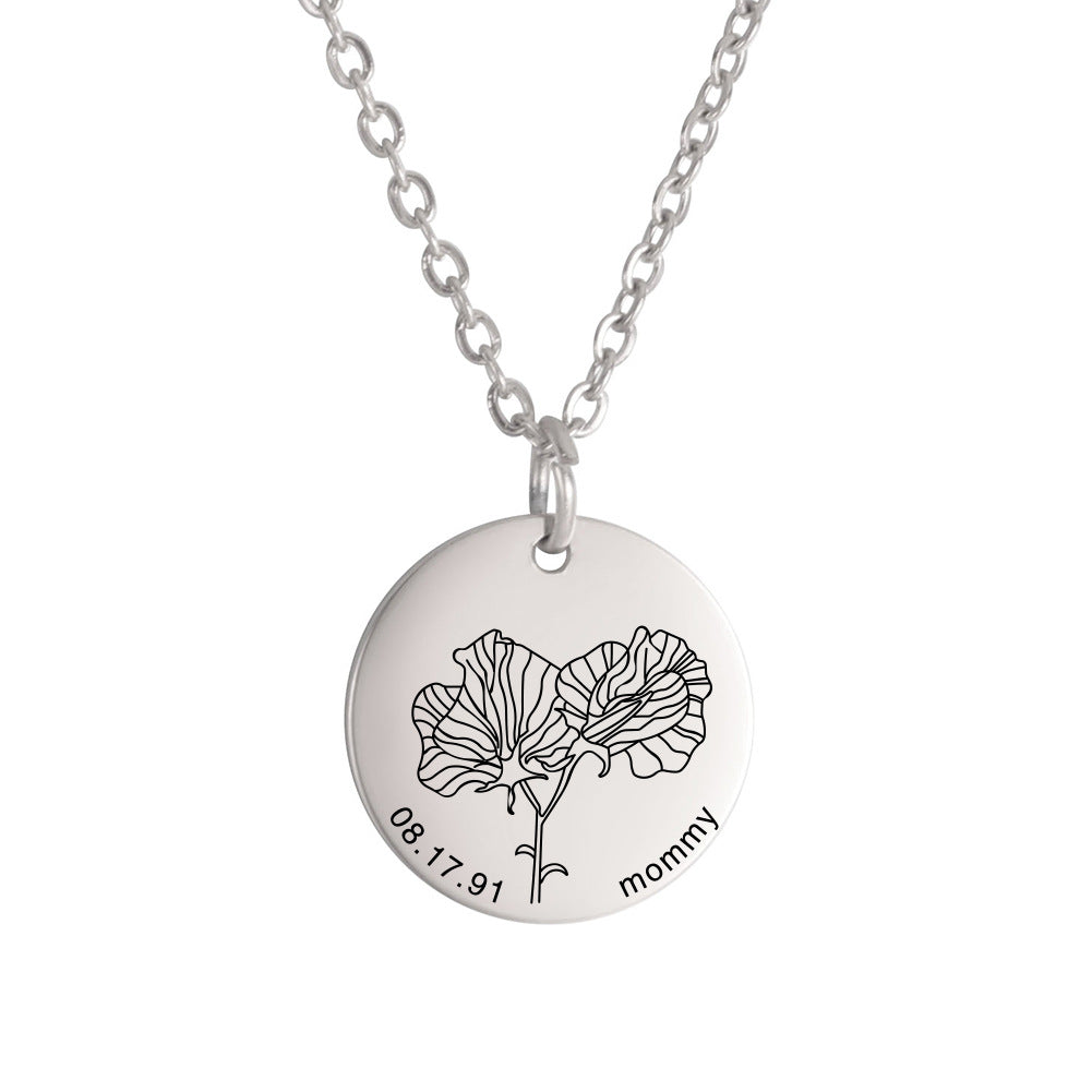 Personalized Engraved Floral Necklace