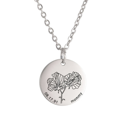 Personalized Engraved Floral Necklace