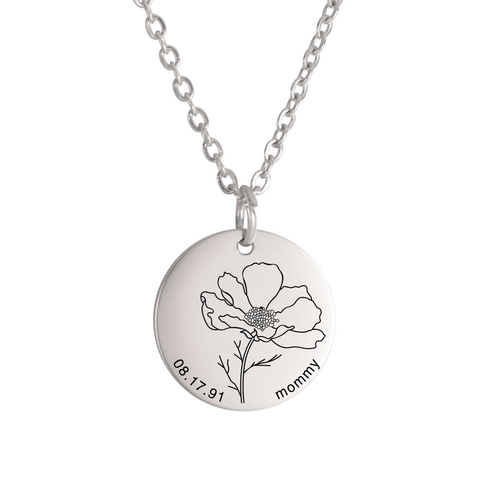 Personalized Engraved Floral Necklace
