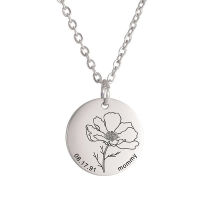 Personalized Engraved Floral Necklace