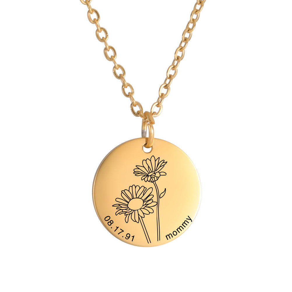 Personalized Engraved Floral Necklace