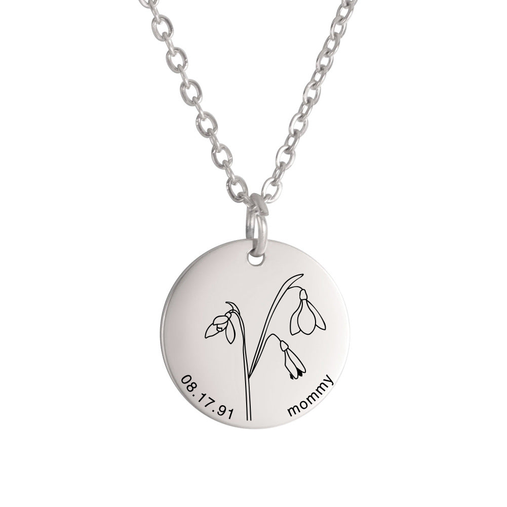 Personalized Engraved Floral Necklace