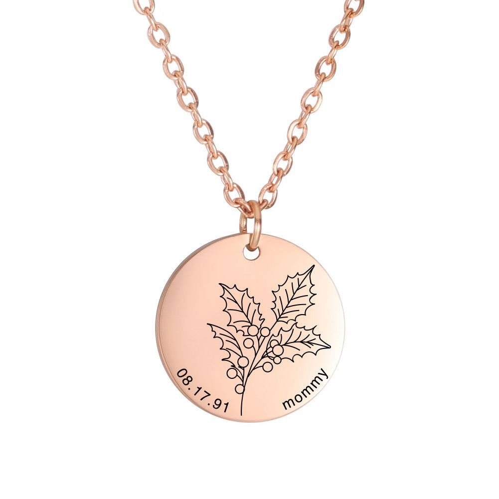 Personalized Engraved Floral Necklace