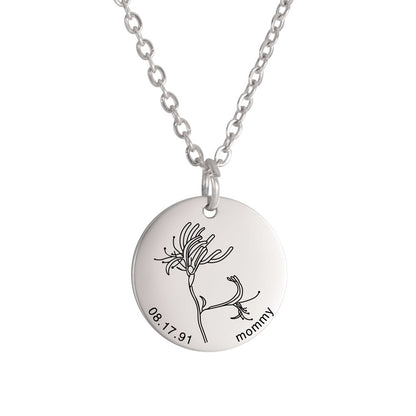 Personalized Engraved Floral Necklace
