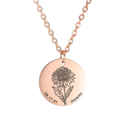Personalized Engraved Floral Necklace