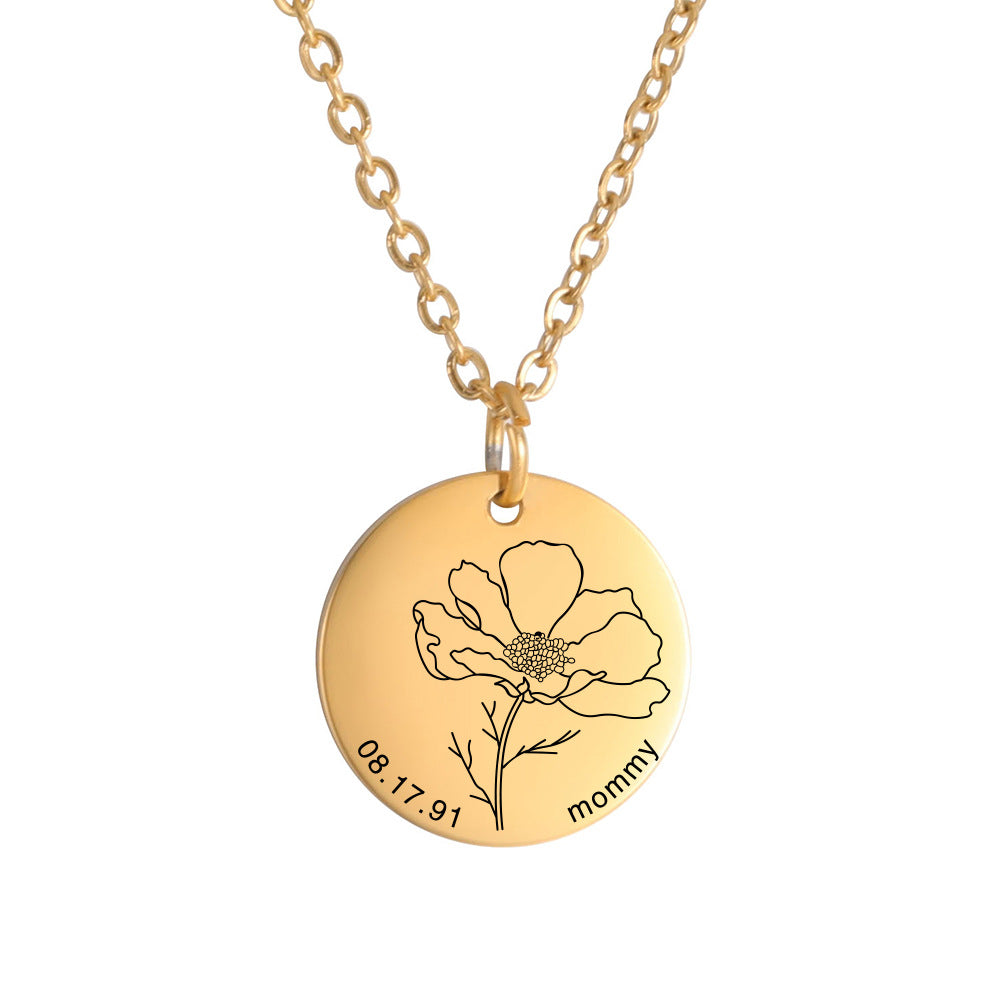 Personalized Engraved Floral Necklace