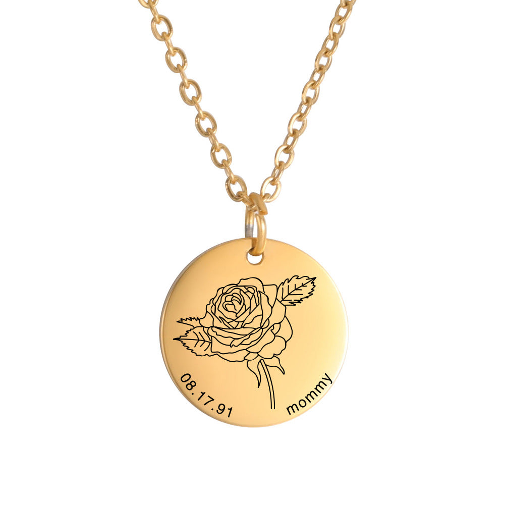 Personalized Engraved Floral Necklace