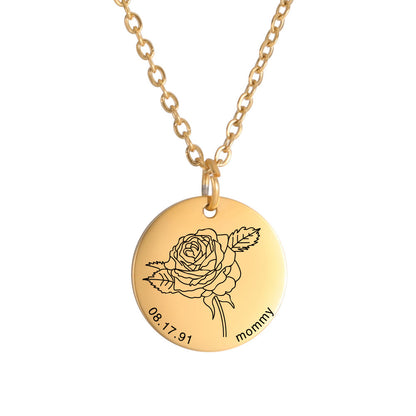 Personalized Engraved Floral Necklace