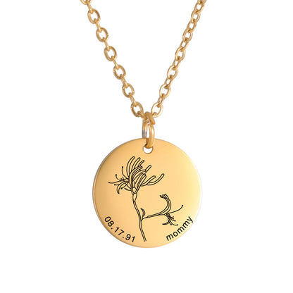 Personalized Engraved Floral Necklace