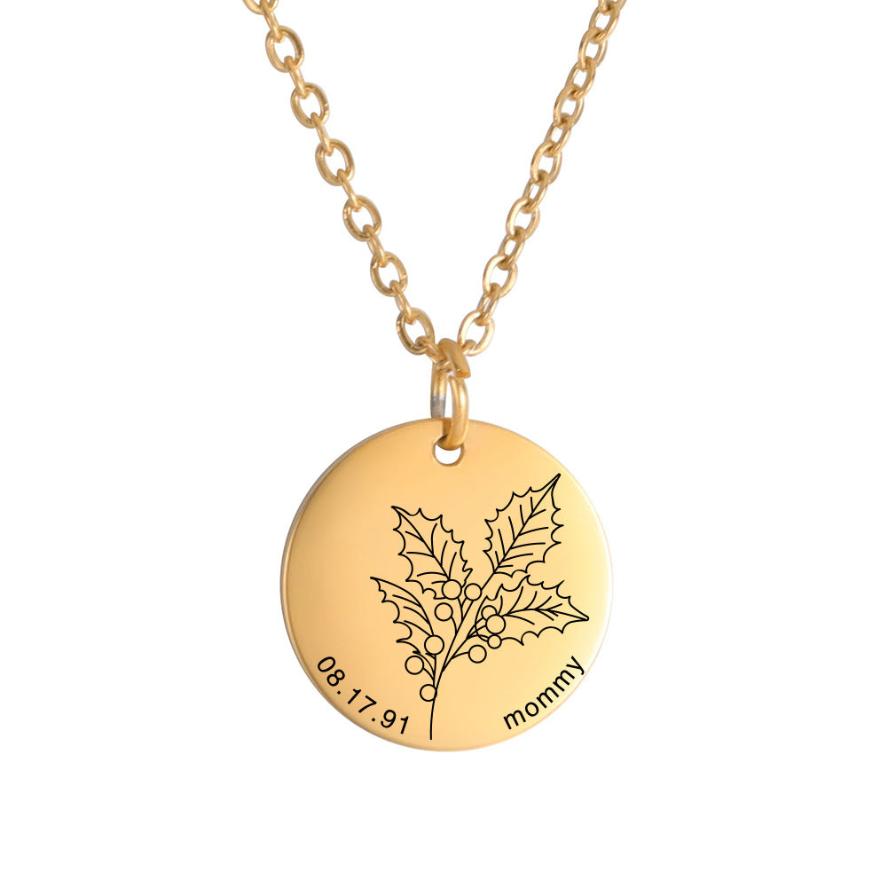 Personalized Engraved Floral Necklace