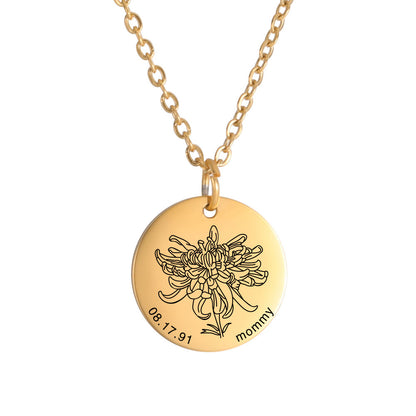 Personalized Engraved Floral Necklace