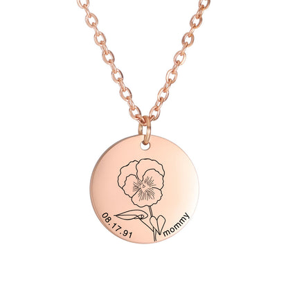 Personalized Engraved Floral Necklace