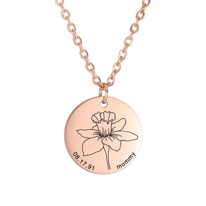 Personalized Engraved Floral Necklace